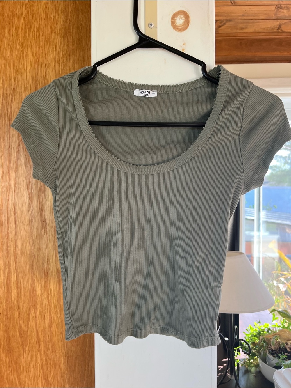 Ardene Scoop Neck Ribbed Crop Top - Olive Green
